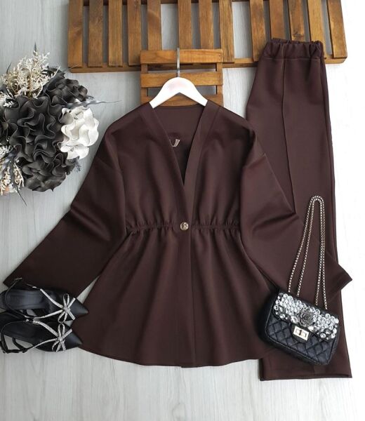 TOVKE TEK DÜĞME CEKET PANTOLON TAKIM A3-1-1682-37-KAHVE - 1