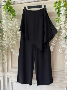 TUHLE BAĞCIKLI PARÇALI BOL PAÇA PANTOLON B5-1-6064-01-SİYAH - 