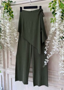 TUHLE BAĞCIKLI PARÇALI BOL PAÇA PANTOLON D3-6064-09-HAKİ - 1