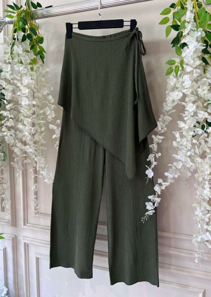 TUHLE BAĞCIKLI PARÇALI BOL PAÇA PANTOLON D3-6064-09-HAKİ - 1
