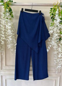 TUHLE BAĞCIKLI PARÇALI BOL PAÇA PANTOLON D3-6064-12-LACİVERT - 1