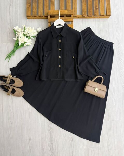 TULESY ÇAPRAZ CEPLİ TENSEL ETEKLİ TAKIM A3-4 1725-01-SİYAH - 1