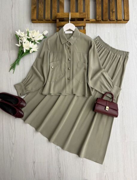 TULESY ÇAPRAZ CEPLİ TENSEL ETEKLİ TAKIM A3-4 1725-09-HAKİ - 1