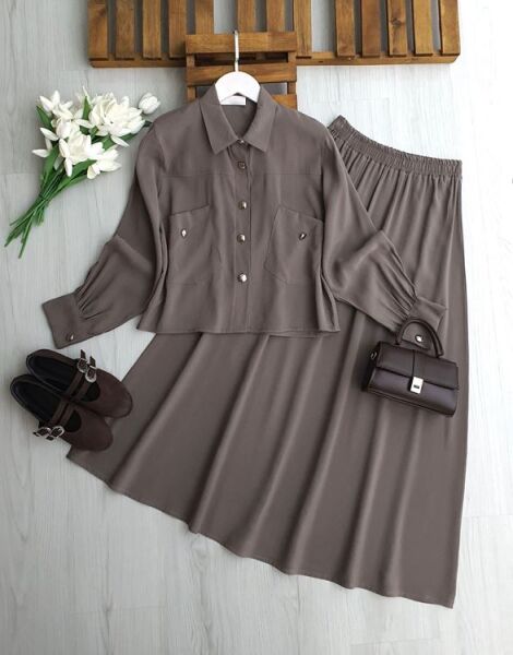 TULESY ÇAPRAZ CEPLİ TENSEL ETEKLİ TAKIM A3-4 1725-25-VİZON - 1