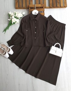 TULESY ÇAPRAZ CEPLİ TENSEL ETEKLİ TAKIM A3-4 1725-37-KAHVE - 1