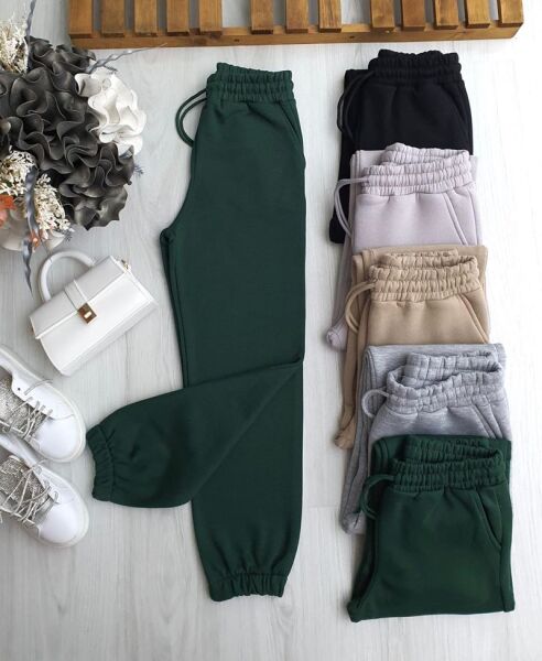 UBEL BELİ LASTİKLİ BAĞCIKLI CEPLİ ÜÇ İPLİK PANTOLON A8-5-6076-07-YEŞİL - 1