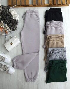 UBEL BELİ LASTİKLİ BAĞCIKLI CEPLİ ÜÇ İPLİK PANTOLON A8-5-6076-94-MELANJ GRİ - 