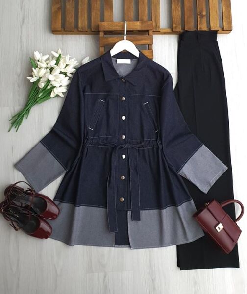 UCEGA ÖNÜ DÜĞMELİ BELİ BAĞCIKLI KOT KAP B2-4-5695-12-LACİVERT - 1