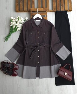 UCEGA ÖNÜ DÜĞMELİ BELİ BAĞCIKLI KOT KAP B2-4-5695-37-KAHVE - 1