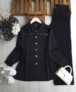 UDHA ÖN FERMUAR DETAYLI RAHAT KALIP TUNİK B7-5-5651-01-SİYAH - 