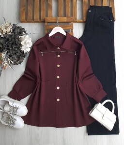 UDHA ÖN FERMUAR DETAYLI RAHAT KALIP TUNİK B7-5-5651-04-BORDO - 