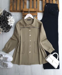 UDHA ÖN FERMUAR DETAYLI RAHAT KALIP TUNİK 5651-07-YEŞİL - 