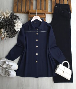 UDHA ÖN FERMUAR DETAYLI RAHAT KALIP TUNİK B7-5-5651-12-LACİVERT - 