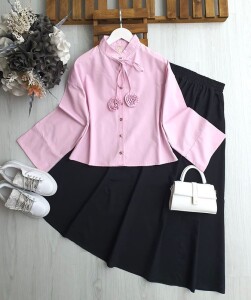 UDLA AKSESUAR BAĞCIKLI VOLAN KOL GÖMLEK B9-4-5555-47-PEMBE - 