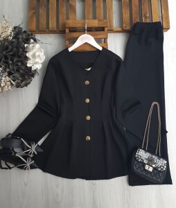 UDSEY BELİ DİKİŞLİ GOLD DÜĞMELİ İKİLİ TAKIM 1694-01-SİYAH - 