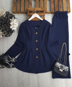 UDSEY BELİ DİKİŞLİ GOLD DÜĞMELİ İKİLİ TAKIM 1694-12-LACİVERT - 