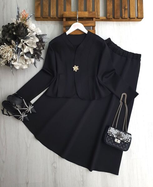 UDSEY TOKA DÜĞMELİ PRENSES DİKİŞLİ ETEKLİ İKİLİ TAKIM B1-2-1695-01-SİYAH - 1