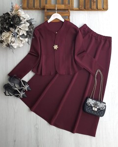UDSEY TOKA DÜĞMELİ PRENSES DİKİŞLİ ETEKLİ İKİLİ TAKIM B1-2-1695-04-BORDO - 