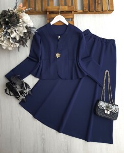 UDSEY TOKA DÜĞMELİ PRENSES DİKİŞLİ ETEKLİ İKİLİ TAKIM B1-2-1695-12-LACİVERT - 