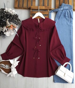 UDSYA BEBE YAKA BAĞCIKLI GÖMLEK 5546-04-BORDO - 