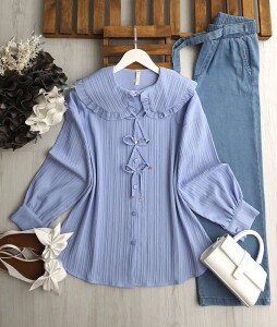 UDSYA BEBE YAKA BAĞCIKLI GÖMLEK B11-5-5546-10-MAVİ - 1