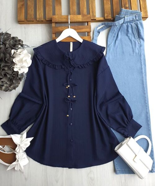 UDSYA BEBE YAKA BAĞCIKLI GÖMLEK B11-5-5546-12-LACİVERT - 1