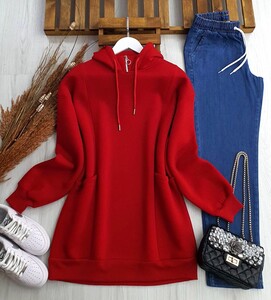 UGA TORBA CEP YAKA FERMUARLI ÜÇ İPLİK SWEAT A9-4-5404-03-KIRMIZI - 