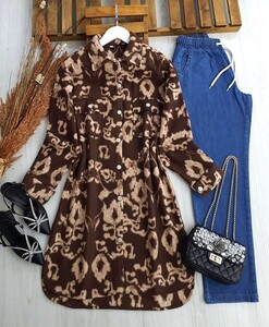 UGEL ETNİK DESENLİ POLAR GÖMLEK CEKET C4-3160-37-KAHVE - 