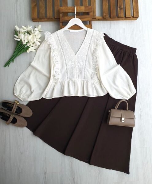 UGEW NAKIŞLI GÜPÜRLÜ FIRFIRLI GÖMLEK 5725-20-BEYAZ - 1