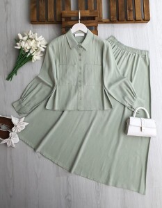 UGPE PİLİ ŞERİTLİ ÇİFT CEP KETEN ETEKLİ TAKIM 1754-08-MİNT - 