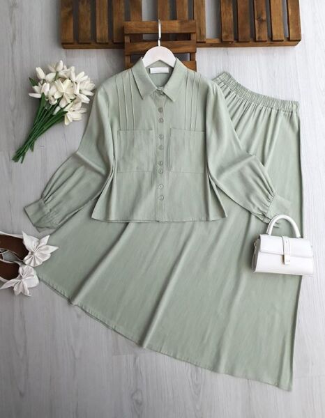 UGPE PİLİ ŞERİTLİ ÇİFT CEP KETEN ETEKLİ TAKIM 1754-08-MİNT - 1