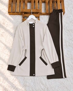 UKSEW BELİ LASTİKLİ ÖN PAT GARNİLİ İKİLİ TAKIM A3-2-10046-37-KAHVE - 