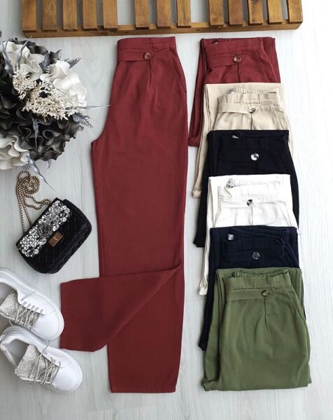ULHE DÜĞME DETAYLI BELİ ARKADAN LASTİKLİ KETEN PANTOLON 6068-04-BORDO - 1