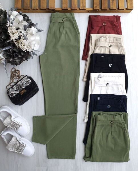 ULHE DÜĞME DETAYLI BELİ ARKADAN LASTİKLİ KETEN PANTOLON B8-5-6068-09-HAKİ - 1