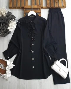 UMNA ÖNÜ İPLİ FİYONKLU İKİLİ TAKIM B11-4-1646-01-SİYAH - 1