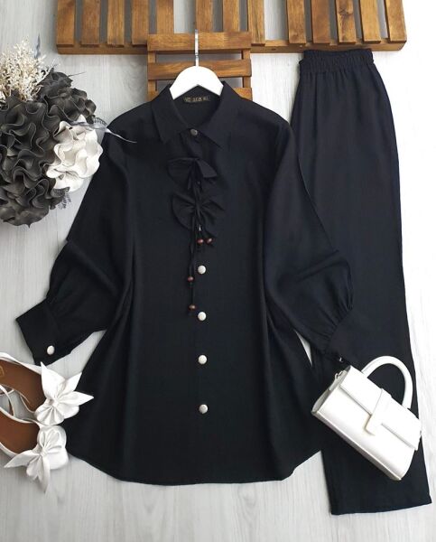 UMNA ÖNÜ İPLİ FİYONKLU İKİLİ TAKIM B11-4-1646-01-SİYAH - 1