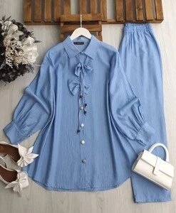 UMNA ÖNÜ İPLİ FİYONKLU İKİLİ TAKIM B11-4-1646-10-MAVİ - 1