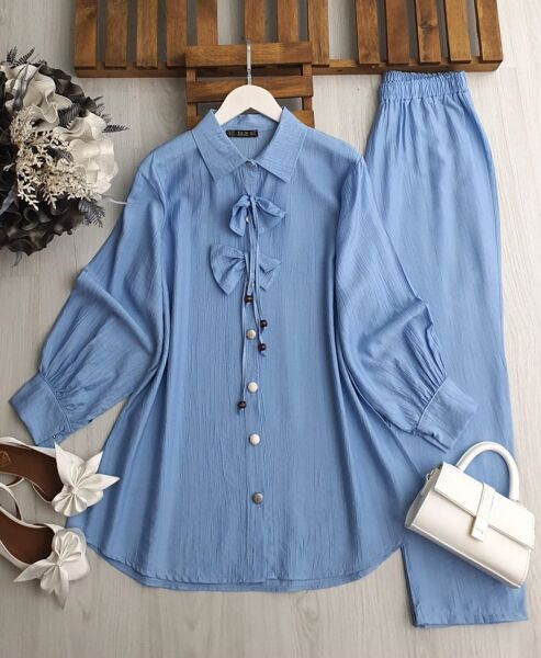 UMNA ÖNÜ İPLİ FİYONKLU İKİLİ TAKIM B11-4-1646-10-MAVİ - 1