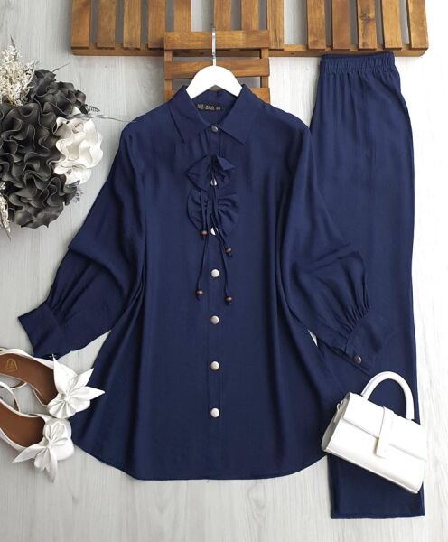 UMNA ÖNÜ İPLİ FİYONKLU İKİLİ TAKIM B11-4-1646-12-LACİVERT - 1