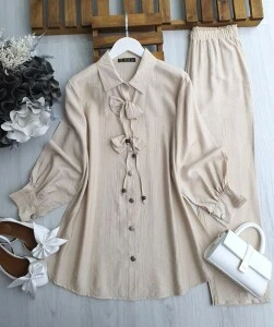 UMNA ÖNÜ İPLİ FİYONKLU İKİLİ TAKIM B11-4-1646-34-BEJ - 1