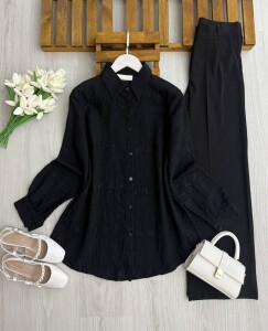 UNGE KENDİNDEN DESENLİ JAKARLI GÖMLEK TUNİK B8-5-5682-01-SİYAH - 1