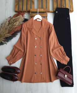 UNGES ÇİFT SIRA DÜĞMELİ KIVRIK YAKA TUNİK KAP B2-3-5669-06-KİREMİT - 