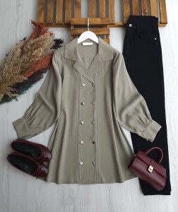 UNGES ÇİFT SIRA DÜĞMELİ KIVRIK YAKA TUNİK KAP B2-3-5669-09-HAKİ - 