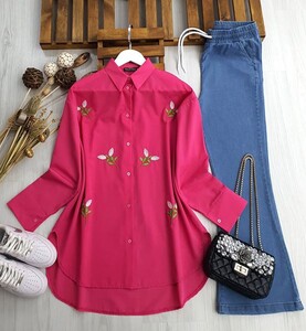 UQNE ÇİÇEK NAKIŞLI GÖMLEK B2-1-5330-28-FUŞYA - 