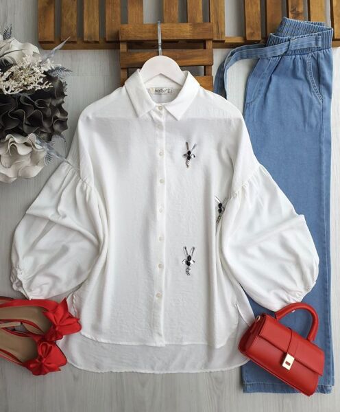 URBES YUSUFCUK TAŞLI GÖMLEK TUNİK D2-23236-20-BEYAZ - 1