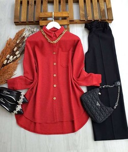 URELN KOLYELİ OVERSIZE TÜVİT GÖMLEK 5250-BORDO - 