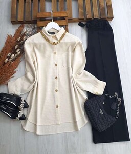 URELN KOLYELİ OVERSIZE TÜVİT GÖMLEK 5250-22-TAŞ - 