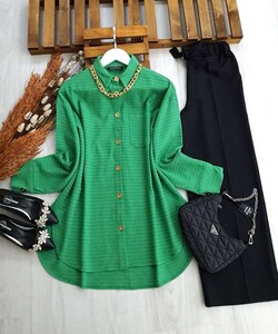 URELN KOLYELİ OVERSIZE TÜVİT GÖMLEK B9-5-5250-54-BENETTON YEŞİLİ - 