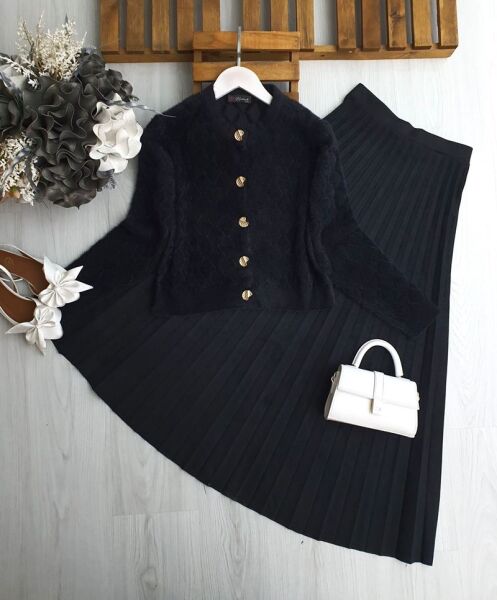 URNES BAKLAVA DESENLİ ANGORA HIRKA 8166-01-SİYAH - 1