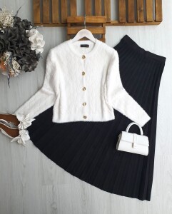 URNES BAKLAVA DESENLİ ANGORA HIRKA 8166-20-BEYAZ - 